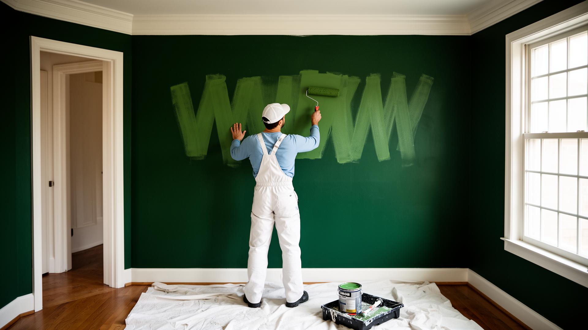 Professional painter applying interior wall paint in an Encino home